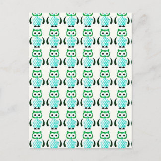 Retro Vintages Green Owls Muster Postkarte