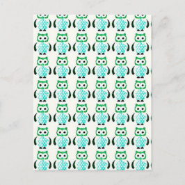 Retro Vintages Green Owls Muster Postkarte