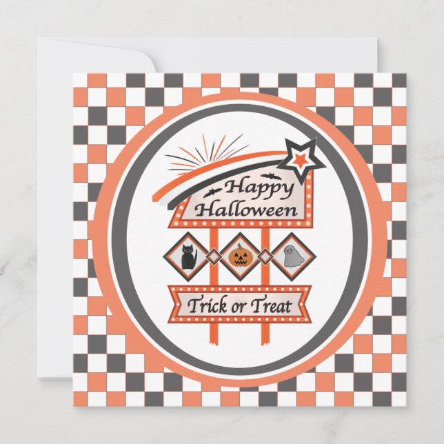 Retro Vintages Halloween-Zeichen - Trick oder Tret Einladung (Vorderseite)