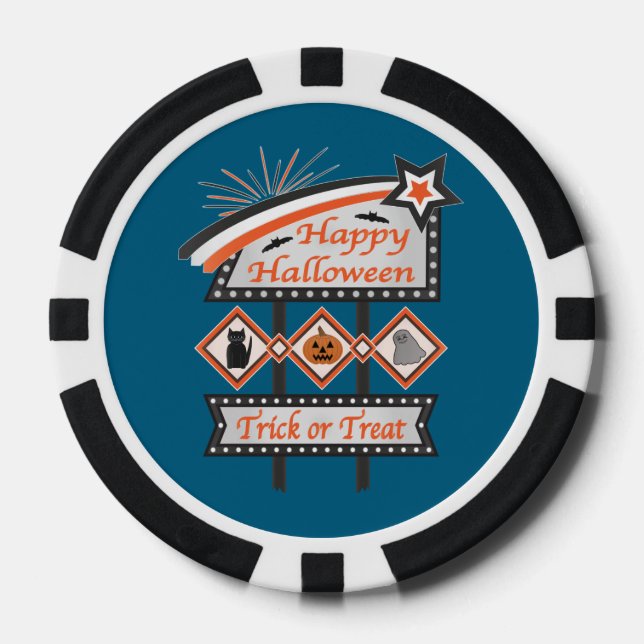 Retro Vintages Halloween-Zeichen - Trick oder Tret Pokerchips (Vorderseite)