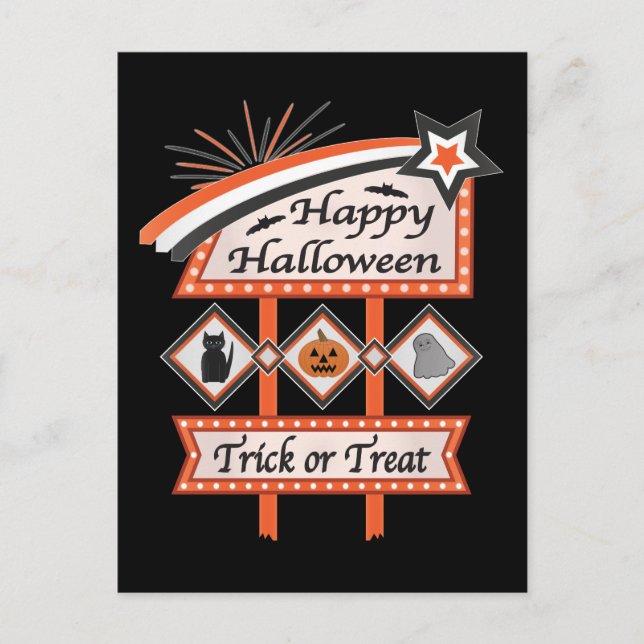 Retro Vintages Halloween-Zeichen - Trick oder Tret Postkarte (Vorderseite)