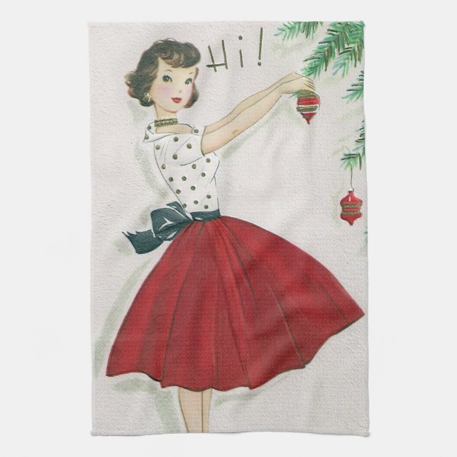 Retro Vintages Küchentuch Weihnachtsdame Holiday (Vertikal)
