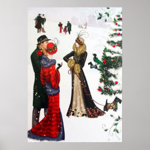 Retro Vintages Kunst-Dekoleute Weihnachtsplakat Poster