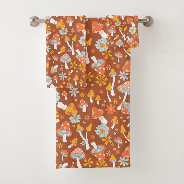 Retro-Vintages Mushroom-Blume Muster Badhandtuch Set (Insitu)