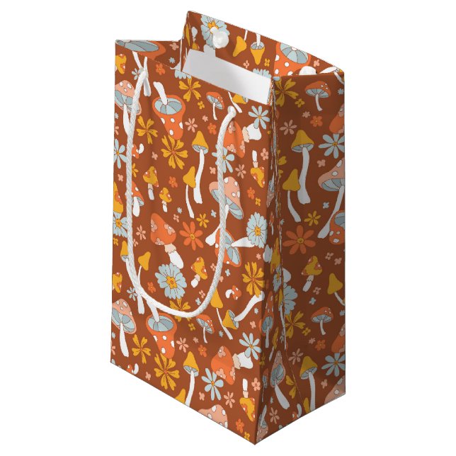 Retro-Vintages Mushroom-Blume Muster Kleine Geschenktüte (Vorderseite Schrägansicht)