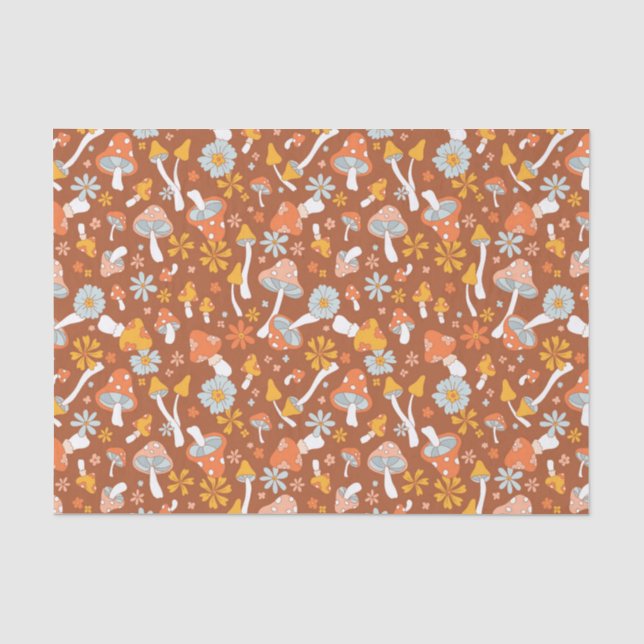 Retro-Vintages Mushroom-Blume Muster Seidenpapier (Vorderseite)