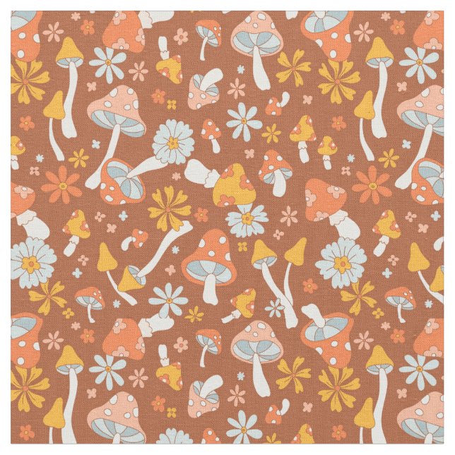 Retro-Vintages Mushroom-Blume Muster Stoff (Nahaufnahme)