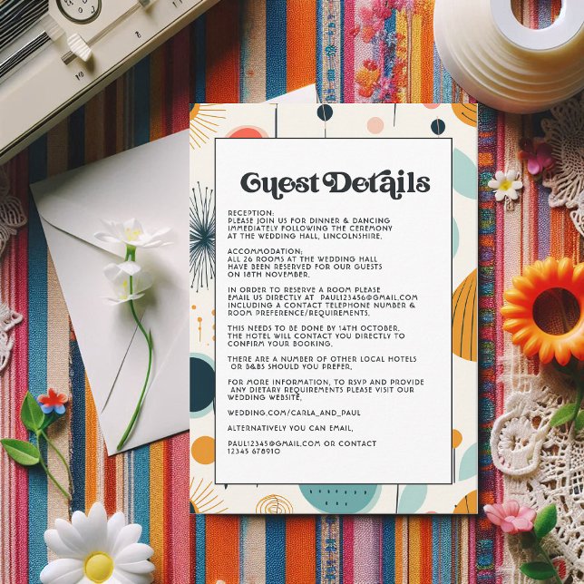 Retro Vintages Muster Hochzeitgastdetails Begleitkarte (Retro Vintage Pattern Wedding Guest Details Enclosure Card)
