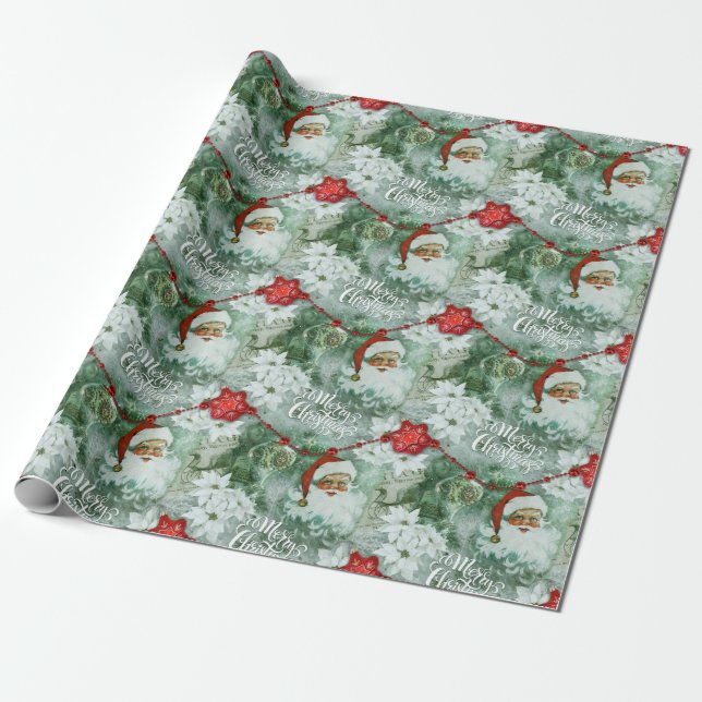 Retro Vintages Santa Vignette Wrapping Paper Geschenkpapier (Ungerollt)