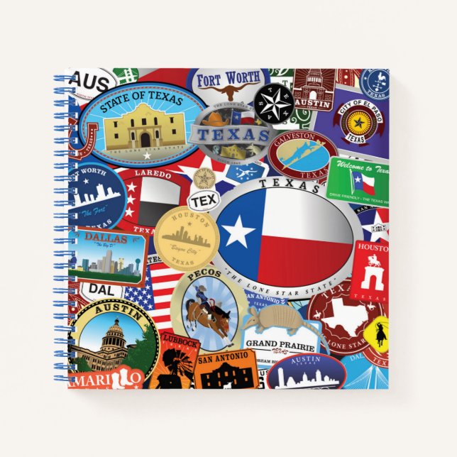 Retro Vintages Texas Sticker Muster Notizbuch (Vorderseite)