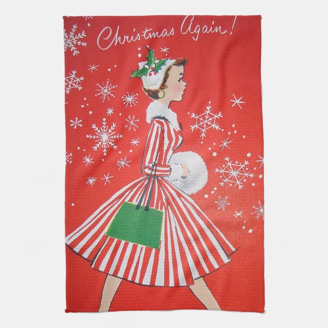 Retro Vintages Weihnachtsdamen-Küchentuch Geschirrtuch (Vertikal)