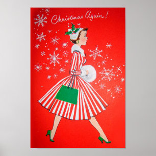 Retro Vintages Weihnachtsdamenplakat Poster