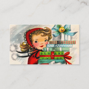 Retro Vintages Weihnachtsmädchen addieren Visitenkarte