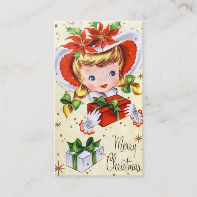 Retro Vintages Weihnachtsmädchen addieren Visitenkarte (Vorderseite)
