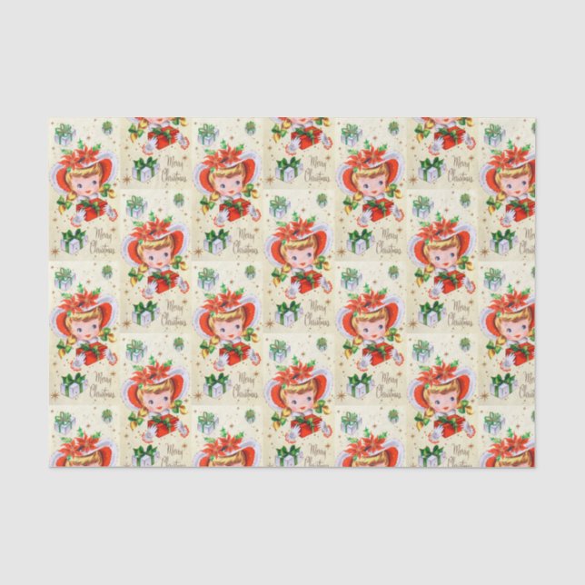 retro Vintages Weihnachtsmädchen Seidenpapier (Vorderseite)