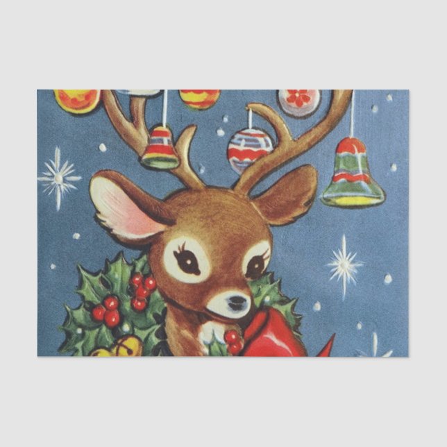 retro Vintages Weihnachtsren Feiertagsgewebe Seidenpapier (Vorderseite)