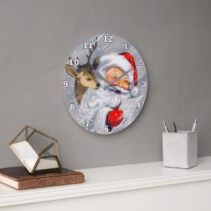 Retro Vintages Weihnachtssankt-Ren Große Wanduhr
