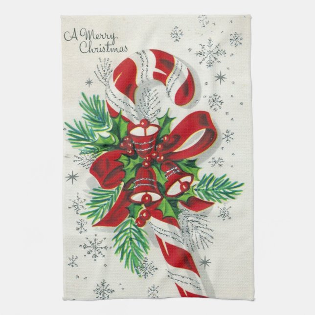 Retro Vintages Weihnachtszuckerstange-Küchentuch Handtuch (Vertikal)