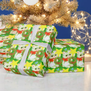 Retro vintaj Weihnachtskatzengestein Party Geschenkpapier