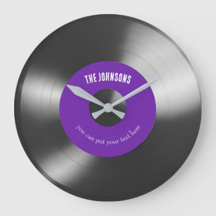 Retro-Vinyl-Musik-Schallplattenuhr anpassbar Lila Große Wanduhr