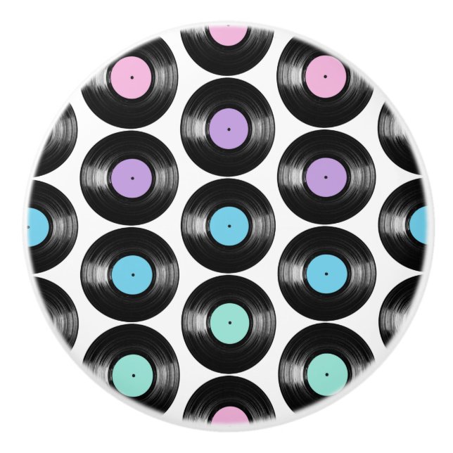 Retro Vinyl Platten Farbiges Muster Design Keramikknauf (Vorderseite)