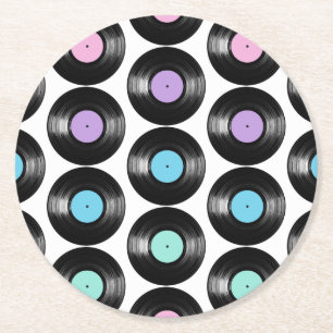 Retro Vinyl Platten Farbiges Muster Design Runder Pappuntersetzer