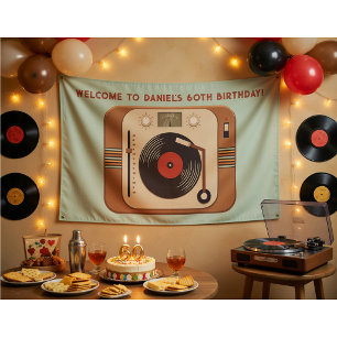 Retro Vinyl Plattenspieler 60. Geburtstag Willkomm Banner