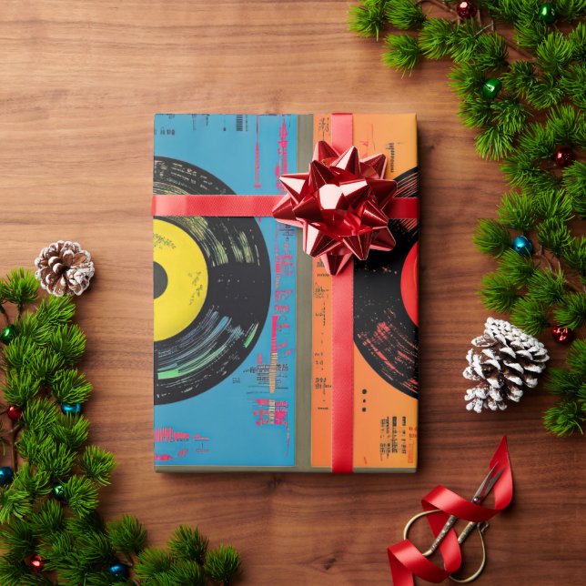 Retro Vinyl Record Album 60er 70er Geschenkpapier (Feiertagsgeschenk)