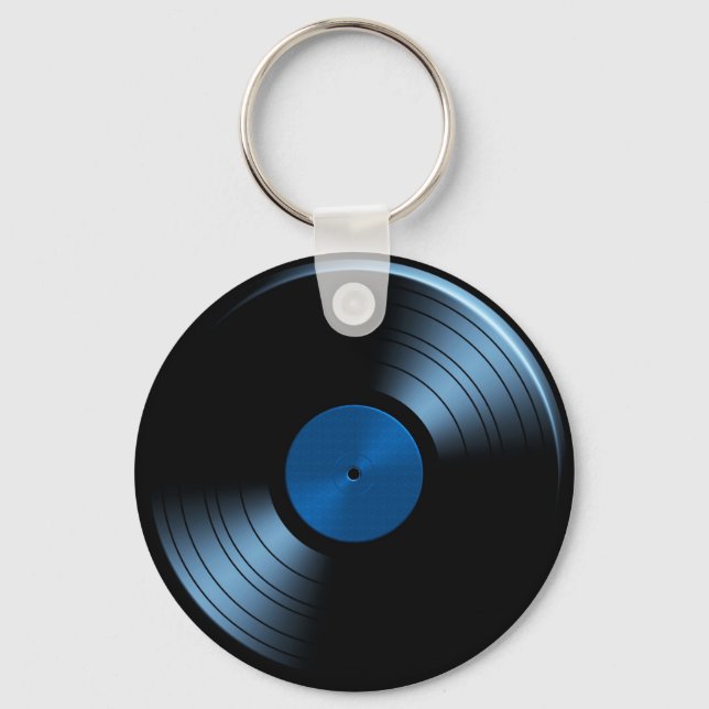 Retro Vinyl Record Album in Blue Schlüsselanhänger (Vorderseite)