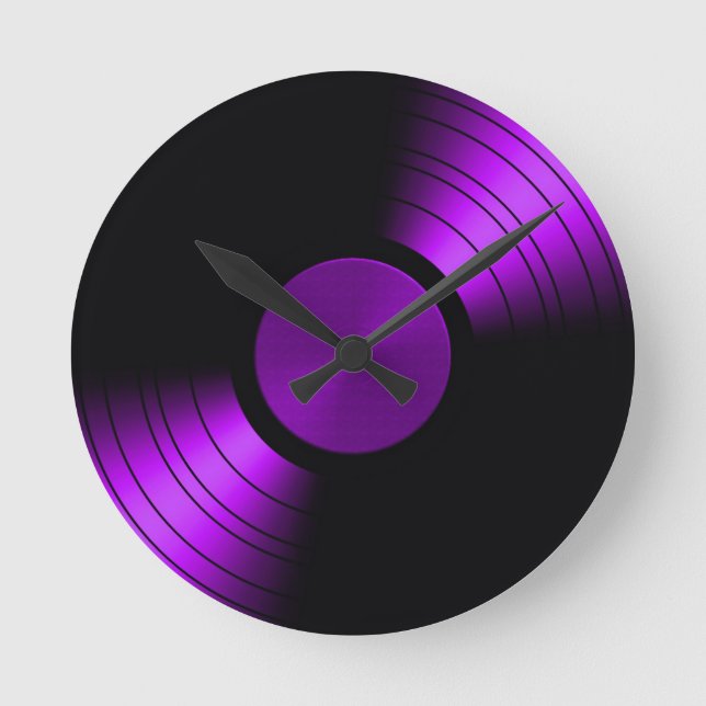 Retro Vinyl Record Album in Lila Runde Wanduhr (Vorderseite)