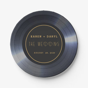 Retro Vinyl Record Black Wedding Pappteller