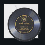 Retro Vinyl Record Black Wedding Save the Date Inv Einladung<br><div class="desc">Retro Vinyl Record Black Wedding Save the Date Einladung in schwarz und gold. Sie können den Text mit Ihrem eigenen Text anpassen,  indem Sie auf den Knopf "Bearbeiten des Designtools" klicken,  um die Schriftart,  Größen und Farben des Textes zu ändern.</div>
