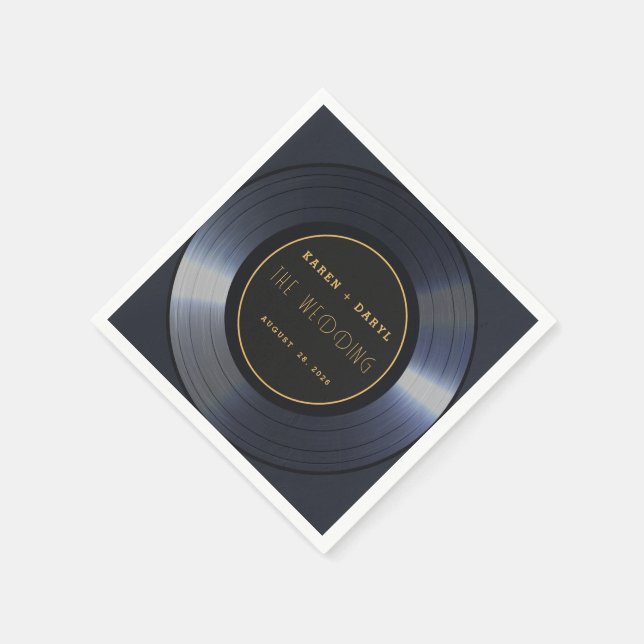 Retro Vinyl Record Black Wedding Serviette (Ecke)