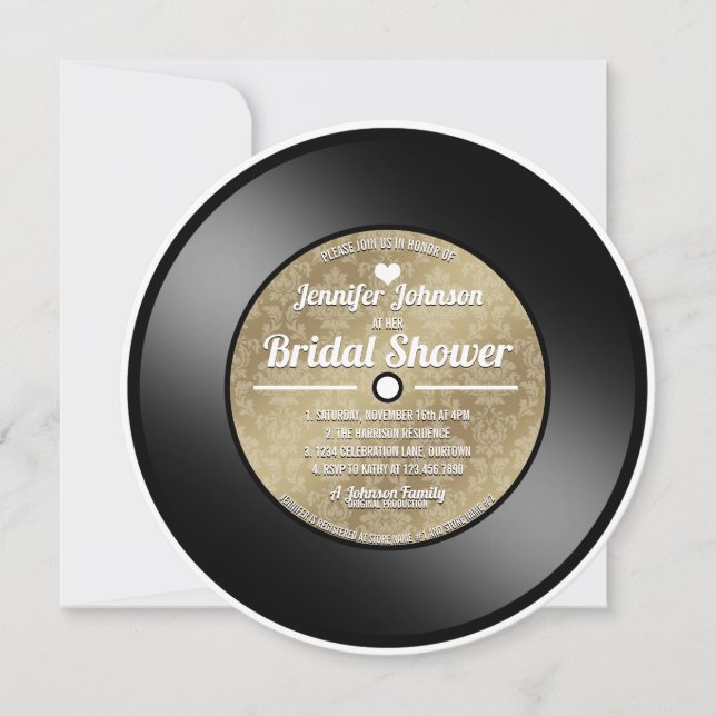 Retro Vinyl Record Bridal Shower Invitation (Devant)
