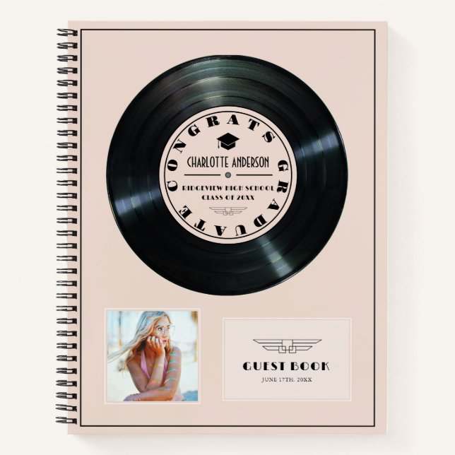 Retro Vinyl Record Pink Graduation Livre d'invité (Devant)