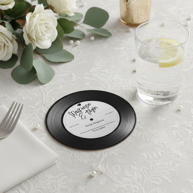 Retro Vinyl Record Song Request Runder Pappuntersetzer (Retro Vinyl Record Song Request Round Paper Coaster by Ricaso.  song requests at wedding reception)