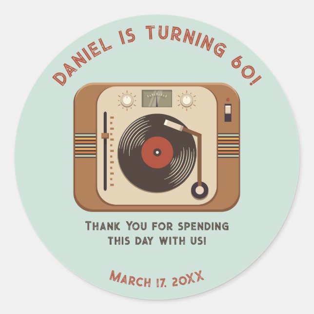 Retro Vinyl Record Thank You Round Stickers (Vorderseite)