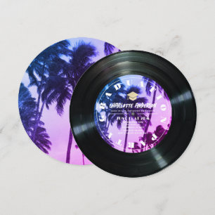 Retro Vinyl Record Tropical Palm Tree Abschluss Einladung