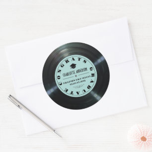 Retro Vinyl Record Türkis Abschluss Runder Aufkleber