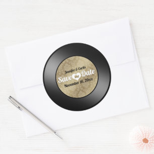 Retro Vinyl Record Wedding Save the Date Classic R Runder Aufkleber
