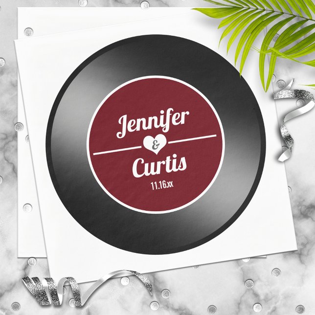 Retro Vinyl Record Wein Red Wedding Napkins Serviette (Von Creator hochgeladen)