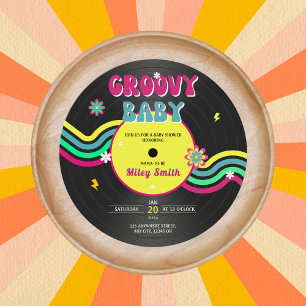Retro-Vinyl-Schallplatte Groovy Baby Shower 80er N Einladung