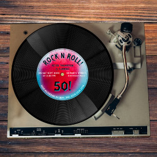 Retro-Vinyl-Schallplatte Rock N Roll Blau Rot Gebu Einladung
