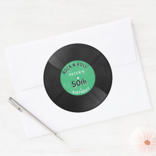 Retro-Vinyl-Schallplatte Rock N Roll Grüne Geburts Runder Aufkleber