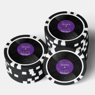 Retro-Vinyl-Schallplatte Rock N Roll Lila Geburtst Pokerchips