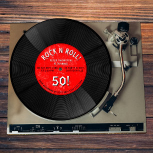 Retro-Vinyl-Schallplatte Rock N Roll Roter Geburts Einladung