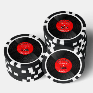 Retro-Vinyl-Schallplatte Rock N Roll Roter Geburts Pokerchips