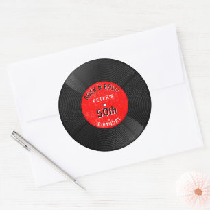 Retro-Vinyl-Schallplatte Rock N Roll Roter Geburts Runder Aufkleber
