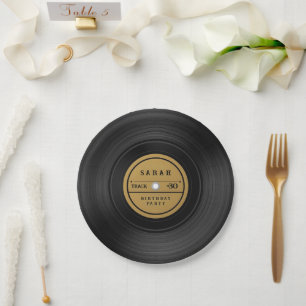 Retro-Vinyl-Schallplatten-Geburtstag  Pappteller