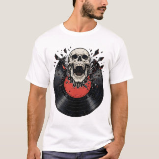 Retro-Vinyl-Schallplatten-Schädel T-Shirt